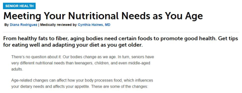 Meeting Your Nutritional Needs as You Age